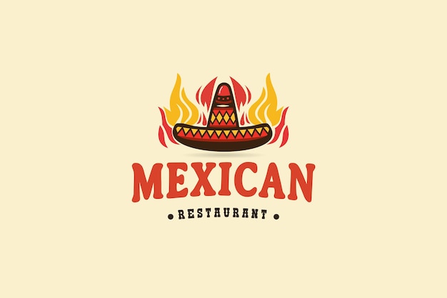 Sombrero hat and fire restaurant logo template