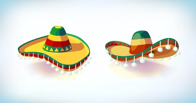 Sombrero Hat set. Mexican hat. Masquerade or carnival costume headdress. vector illustration