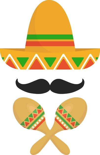 Sombrero with mustache and Maracas