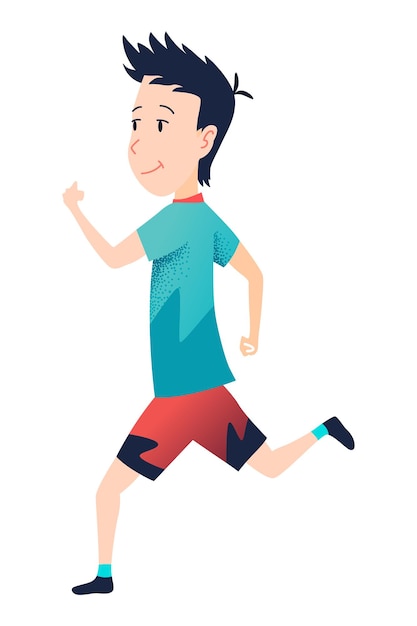 Son running or jogging marathon Active and healthy lifestyle People participate in sportive activity Cartoon isolated vector illustration scene