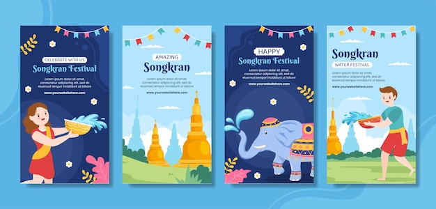 Songkran Festival Day Social Media Ig Stories Template Cartoon Background Vector Illustration