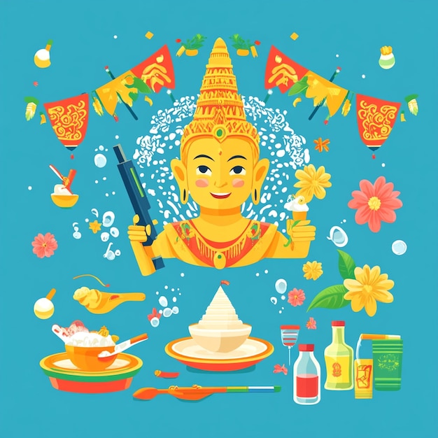 Vector songkran festival design elements vector