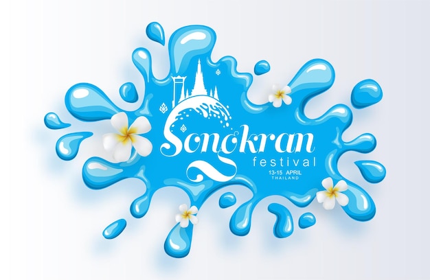 Songkran Festival, Thailand travel concept - The Most Beautiful Places To Visit In Thailand in flat style. ( Translation thai : Songkran )