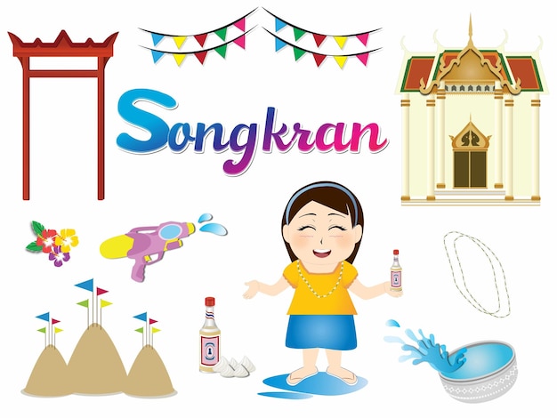 Songkran Thai Set Premium Vector