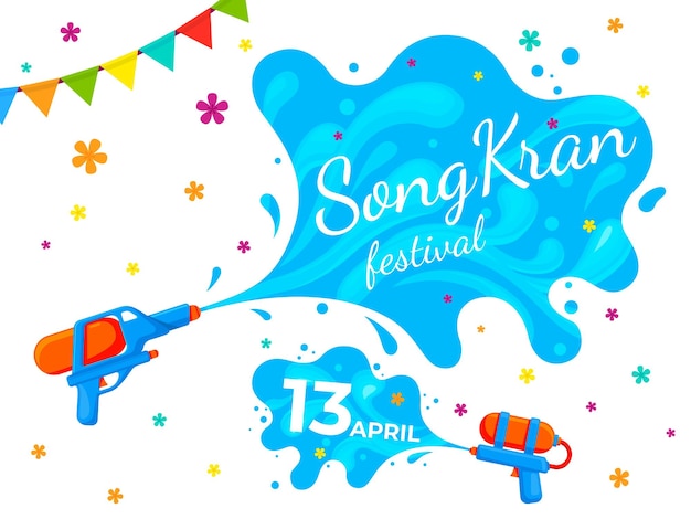 Songkran thailand banner Water festival party cartoon liquid splash on summer fest Thai culture happy asian holidays recent vector poster