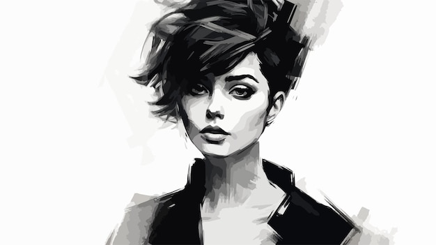 Vector sophisticated drawing of a pensive woman with trendy haircut