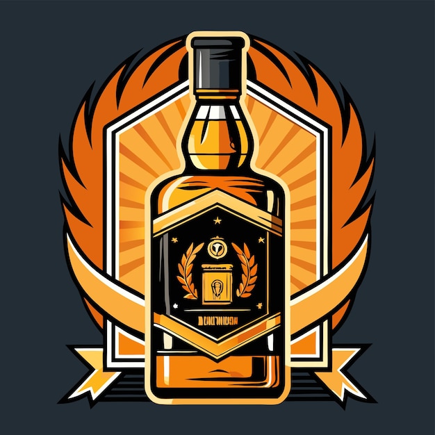 Vector sophisticated whiskey bottle vector logo design for spirits and beverage brands