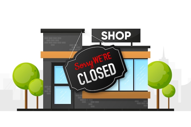 Sorry in we are Closed Store Shop or retail store in modern style City on background Vector illustration