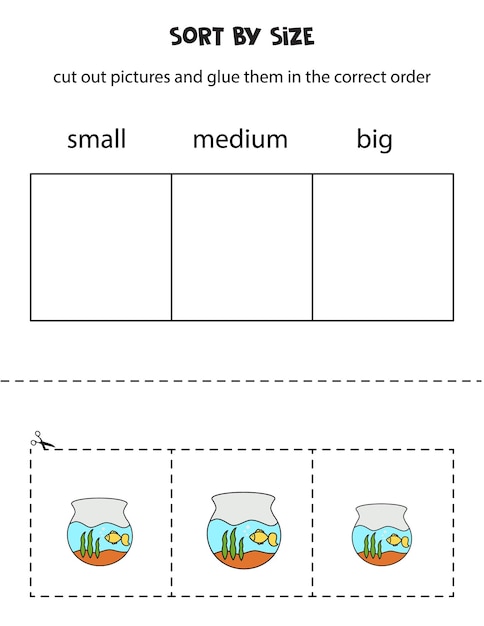 Sort aquarium by size Educational worksheet for kids