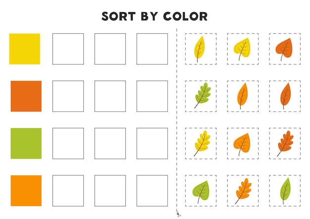 Sort by colors Colorful autumn leaves Learning basic colors for kids