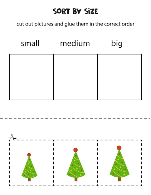 Sort Christmas tree by size Educational worksheet for kids