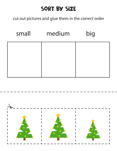 Sort Christmas tree by size Educational worksheet for kids