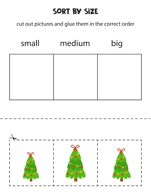 Sort Christmas tree by size Educational worksheet for kids