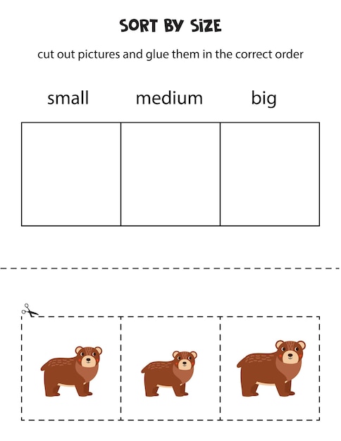 Sort cute bears by size Educational worksheet for kids