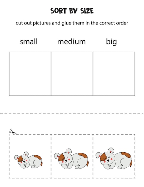 Sort cute dogs by size Educational worksheet for kids