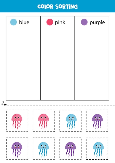 Sort cute jelly fish by colors Learning colors for children