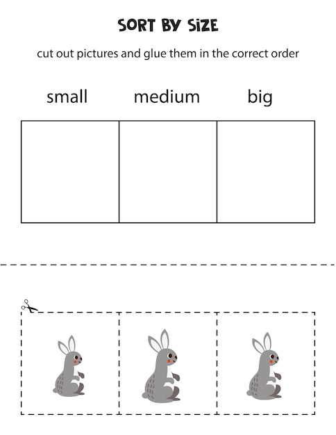 Sort cute rabbits by size Educational worksheet for kids