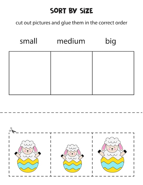 Sort Easter sheep by size Educational worksheet for kids