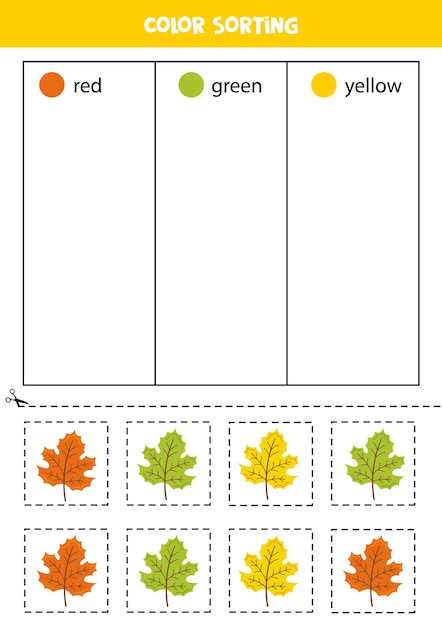 Sort hand drawn leaves by colors Learning colors for children