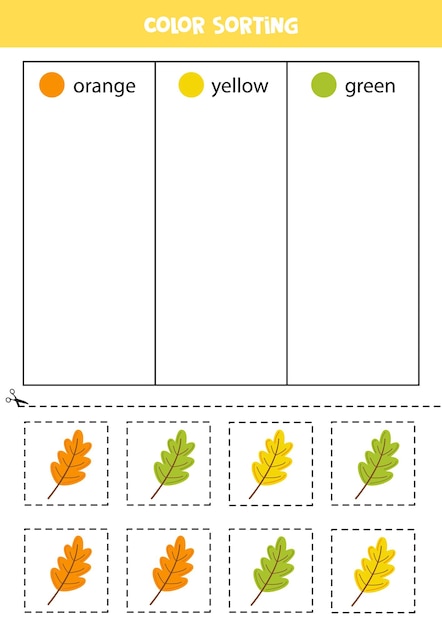 Sort hand drawn leaves by colors Learning colors for children