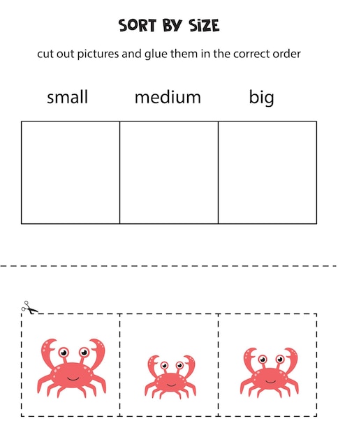 Sort pictures by size. Educational worksheet for kids.