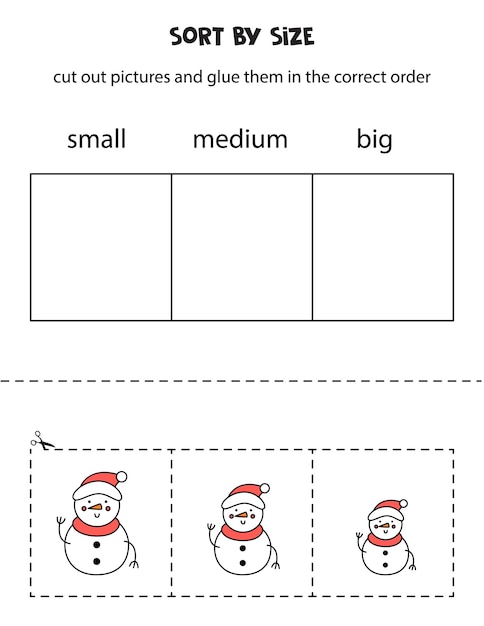 Vector sort pictures by size. educational worksheet for kids.