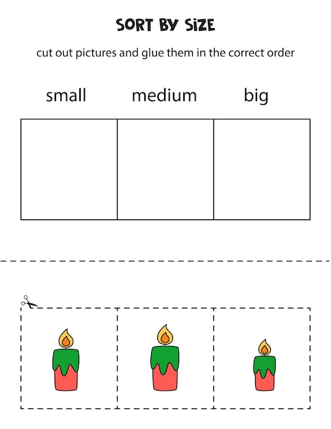 Sort pictures by size. Educational worksheet for kids.