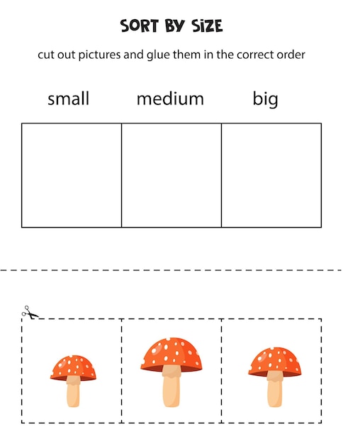 Sort pictures by size. Educational worksheet for kids.