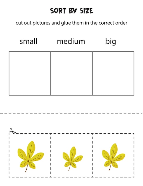 Sort pictures by size. Educational worksheet for kids.