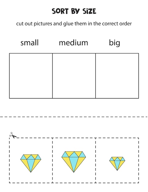 Sort pictures by size. Educational worksheet for kids.