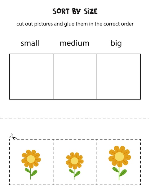 Sort pictures by size. Educational worksheet for kids.