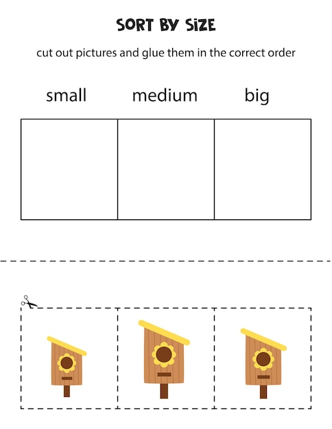 Sort pictures by size Educational worksheet for kids