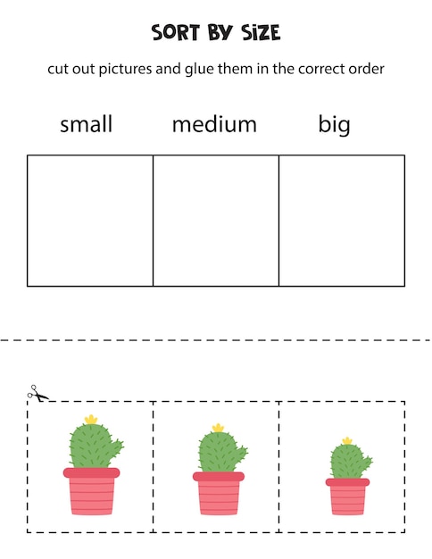 Sort pictures by size Educational worksheet for kids