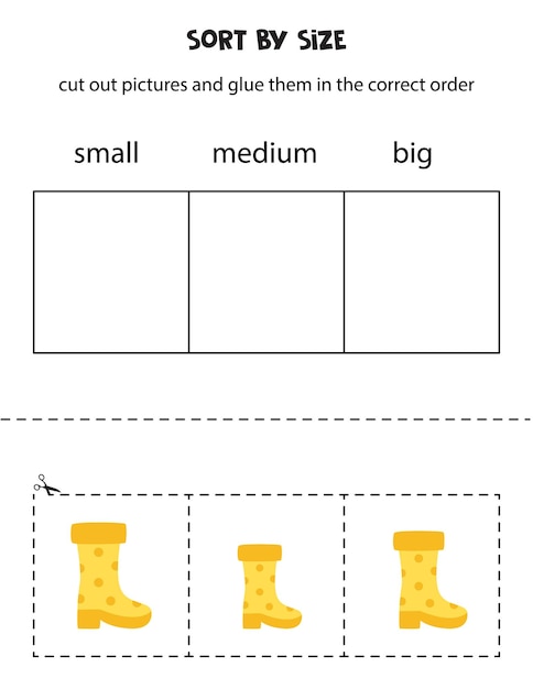 Sort pictures by size Educational worksheet for kids