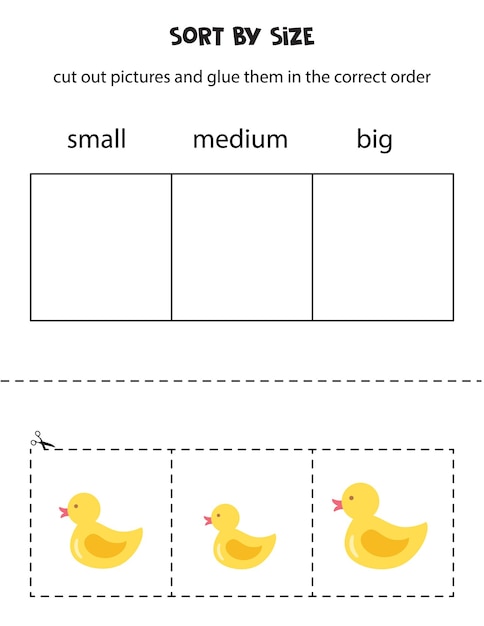 Sort pictures by size Educational worksheet for kids