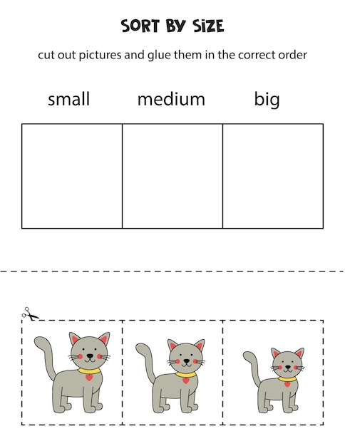 Sort pictures by size Educational worksheet for kids