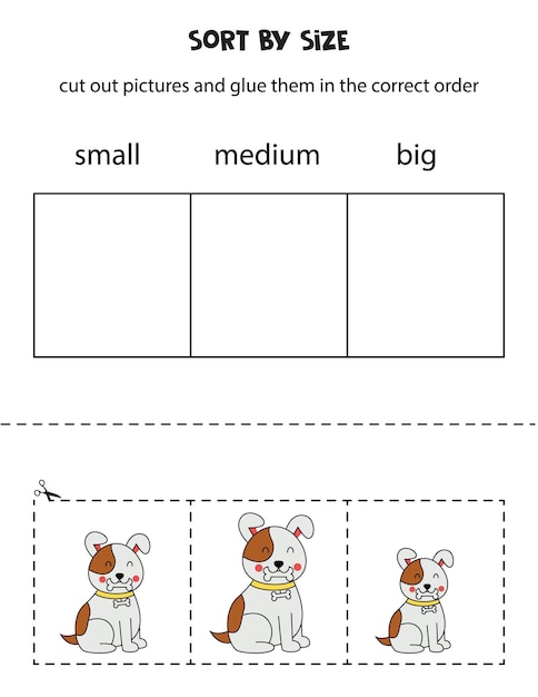 Sort pictures by size Educational worksheet for kids