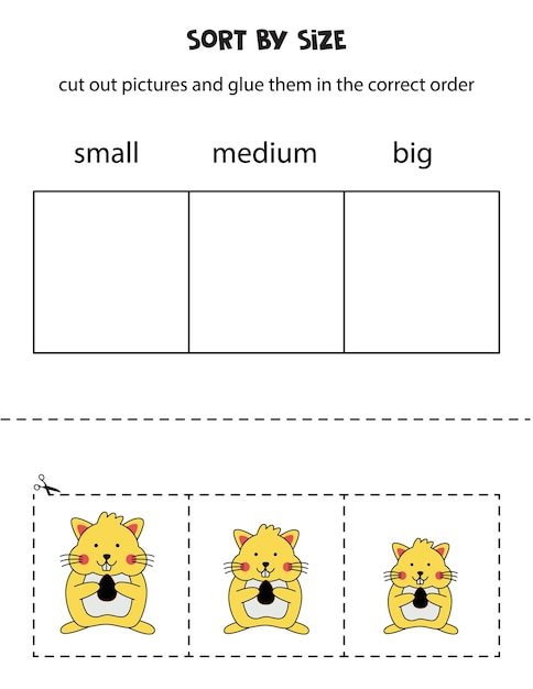 Sort pictures by size Educational worksheet for kids