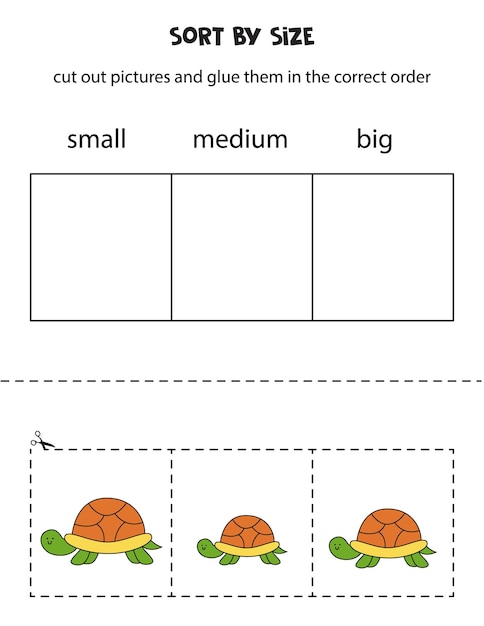 Sort pictures by size Educational worksheet for kids