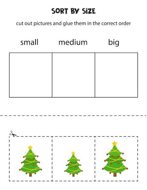 Sort pictures by size Educational worksheet for kids