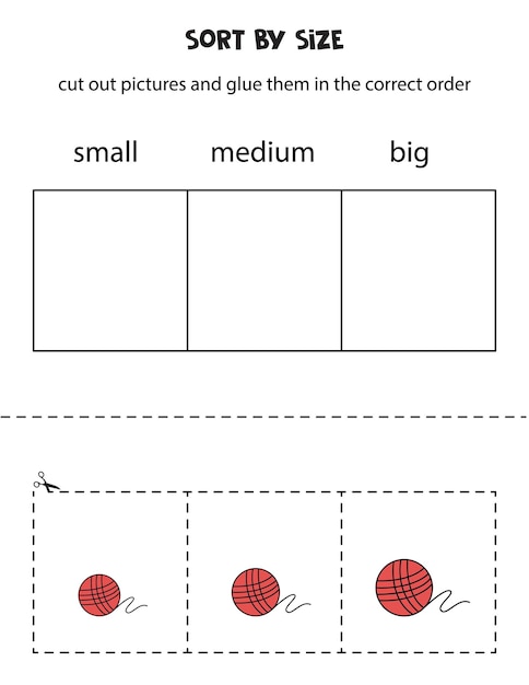 Sort pictures by size Educational worksheet for kids