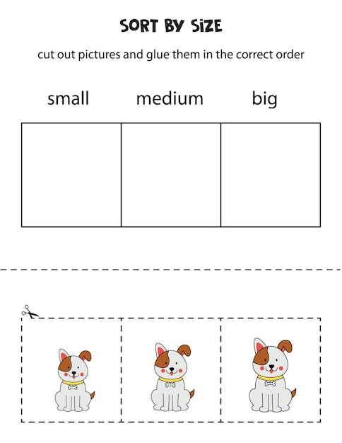 Sort pictures by size Educational worksheet for kids