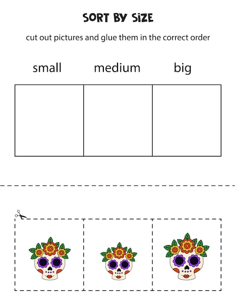 Sort pictures by size Educational worksheet for kids