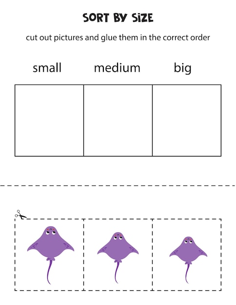 Sort stingray by size Educational worksheet for kids