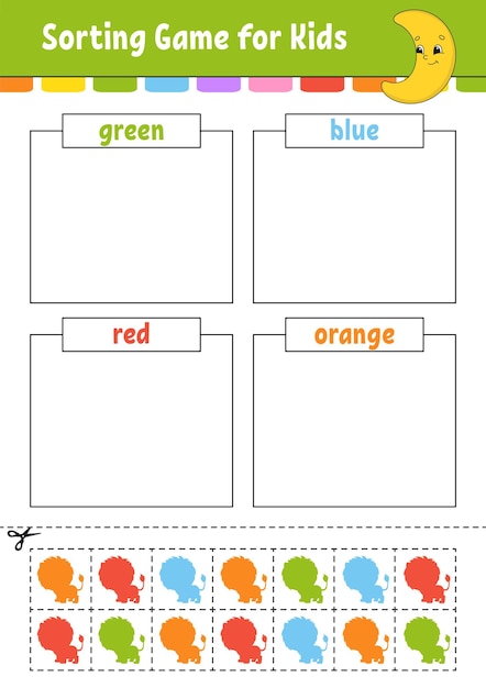 Sorting game Shapes and colors Cut and glue Education developing worksheet Game for kids Color activity page