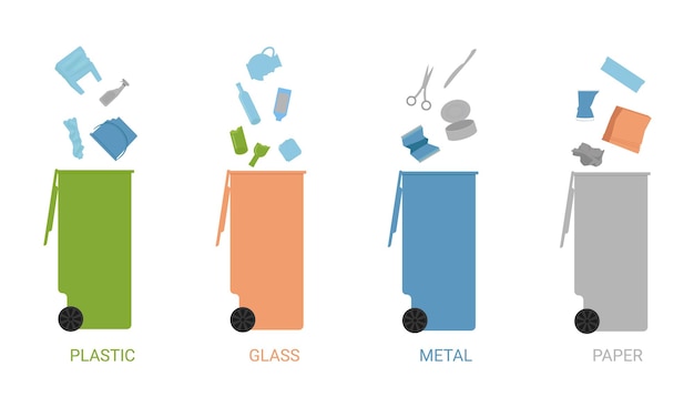 Sorting garbage. Preparation for processing. Concern for the environment. Flat style. Vector.