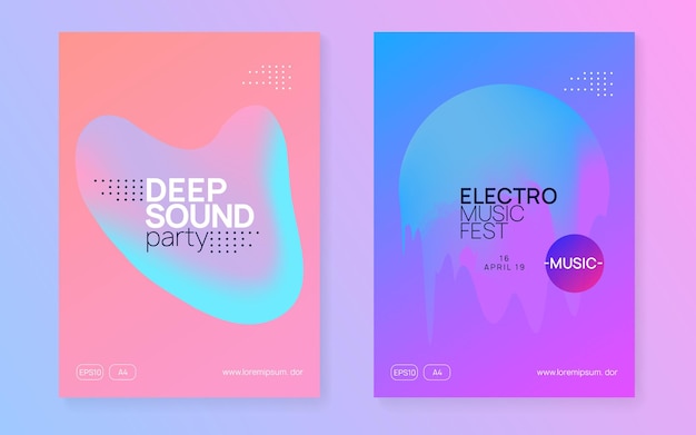 Sound Event. Dance And Exhibition Shape. Linear Neon Party. Graphic Pattern For Brochure Layout. Wavy Glitch For Cover. Purple And Turquoise Sound Event