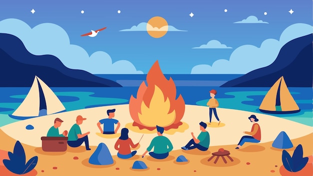 Vector the sound of seashells crunching underfoot and the distant hum of fishing boats make for the perfect backdrop as campers gather around the campfire for a seafood feast