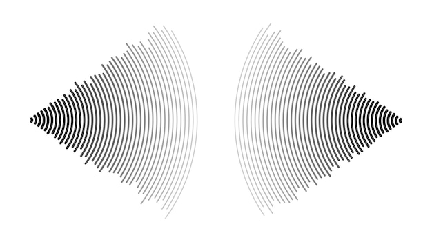 Vector sound wave echo. radio or music audio signals. epicentre or radar icons. radial signal or vibration