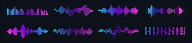 Sound wave equalizer set EQ pulsing lines Vector EPS 10